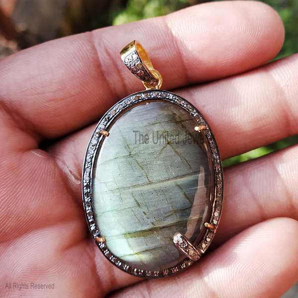 925 Sterling Silver Labradorite Statement Pendant