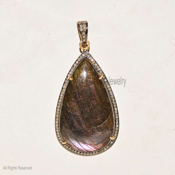 Natural Labradorite Teardrop Pendant in 925 Sterling Silver