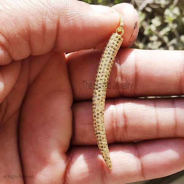 Gold Vermeil 925 Sterling Silver Pave Italian Horn (Cornicello) Pendant
