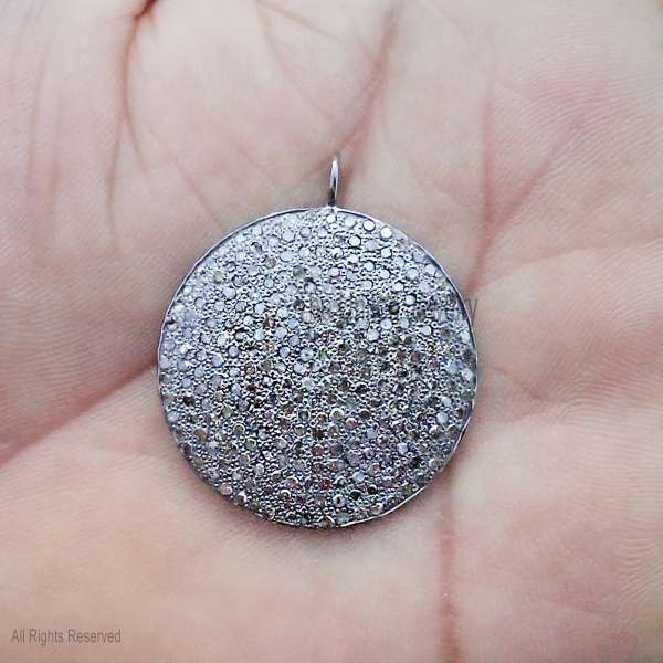 925 Sterling Silver Full Pave Disc Pendant