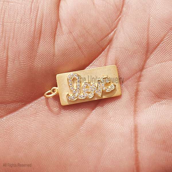 925 Sterling Silver Gold-Plated "Love" Bar Pendant
