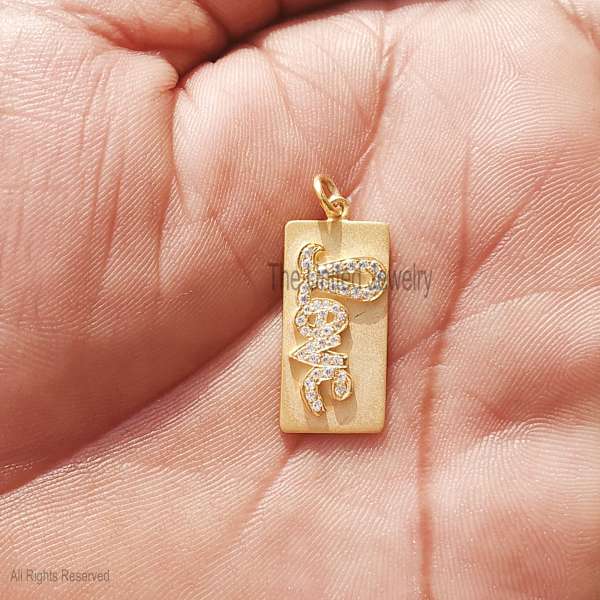 925 Sterling Silver Gold-Plated "Love" Bar Pendant