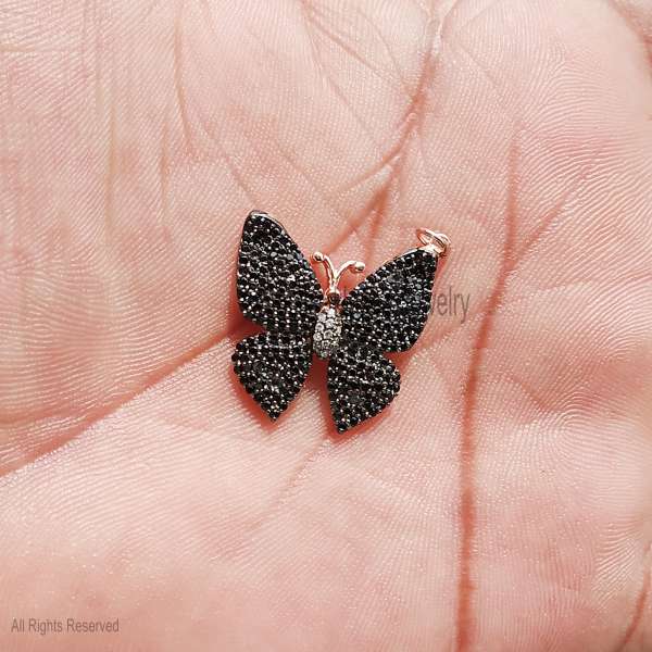 925 Sterling Silver Black & White Pave Butterfly Pendant