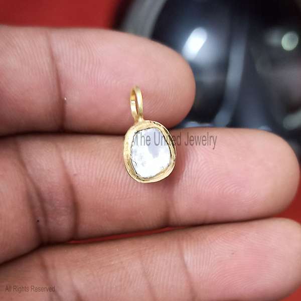 925 Sterling Silver Gold-Plated Polki Pendant