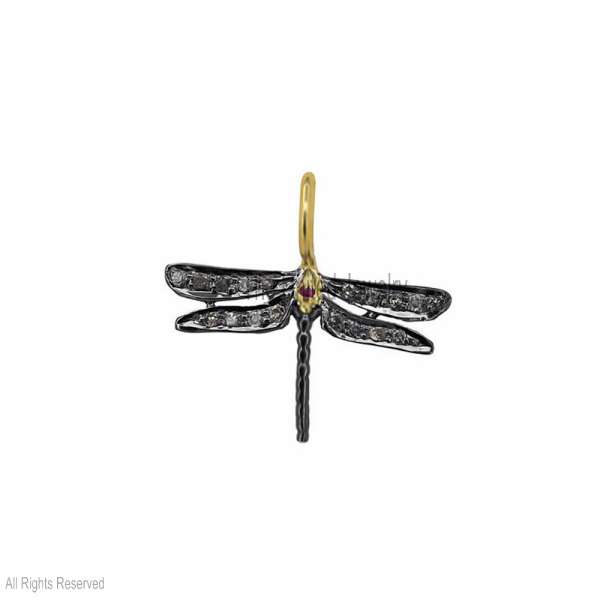 925 Sterling Silver Dragonfly Pendant – Pave Diamond Nature Charm