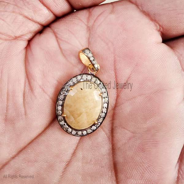 925 Sterling Silver Yellow Gemstone Oval Pendant