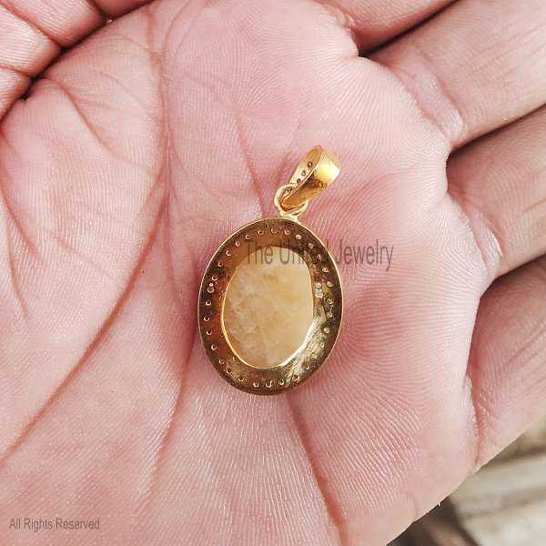 925 Sterling Silver Yellow Gemstone Oval Pendant