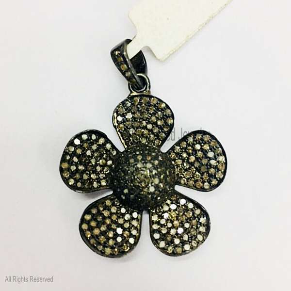 925 Sterling Silver Pavé Diamond Flower Pendant