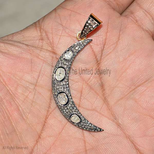925 Sterling Silver Pavé Crescent Moon & Star Pendant