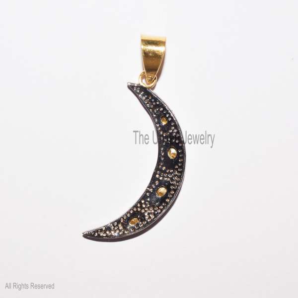 925 Sterling Silver Pavé Crescent Moon & Star Pendant