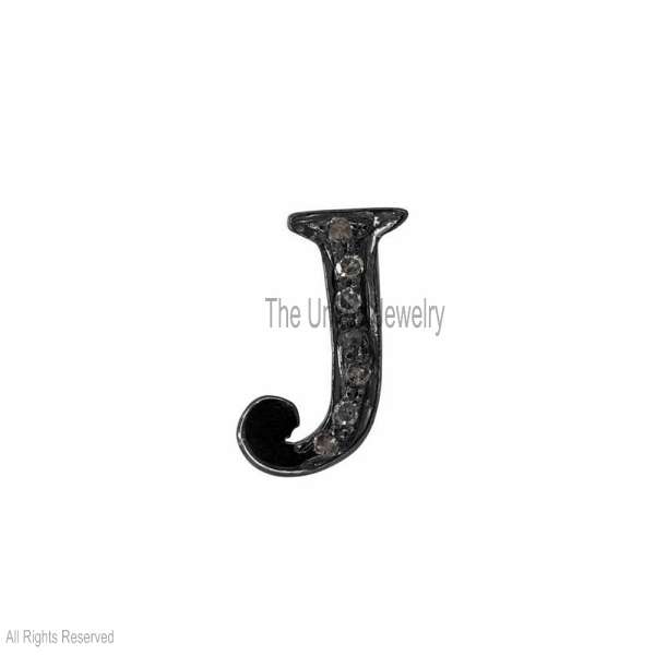 925 Sterling Silver Initial "J" Pendant – Pave Diamond Letter Charm
