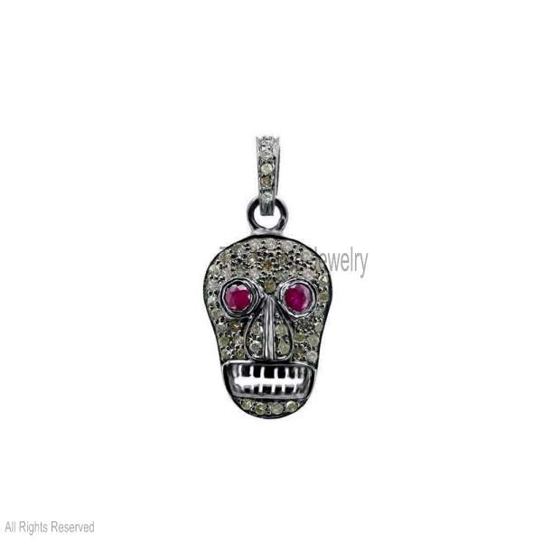 925 Sterling Silver Gothic Skull Pendant – Pave Diamond Statement Charm