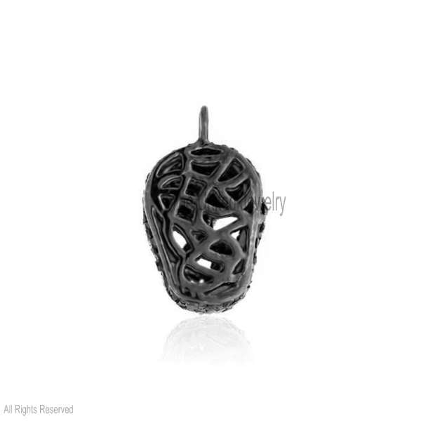 925 Sterling Silver Full Pave Black Diamond Skull Pendant – Gothic Statement Charm