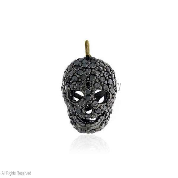 925 Sterling Silver Full Pave Black Diamond Skull Pendant – Gothic Statement Charm