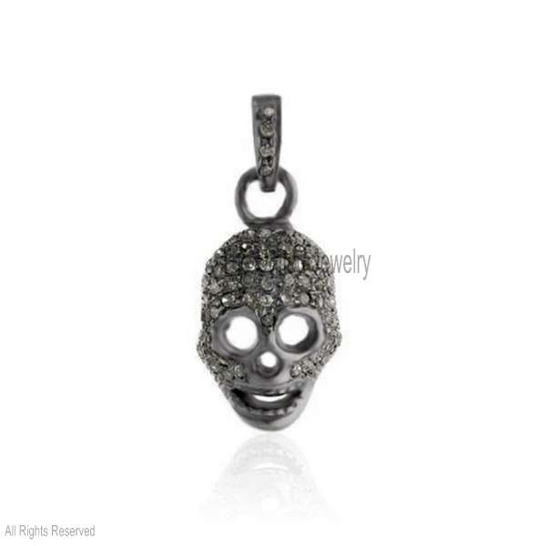 925 Sterling Silver Gothic Skull Pendant – Pave Diamond Statement Charm
