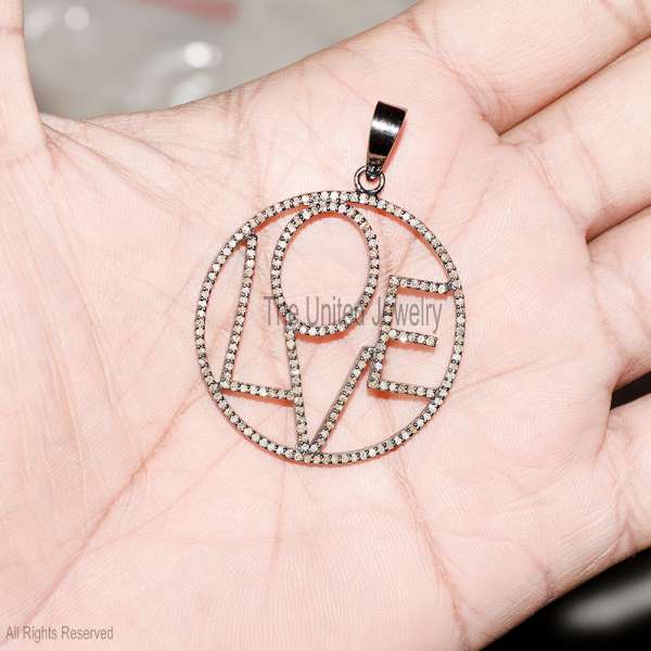 925 Sterling Silver Diamond Pavé ""LOVE"" Circle Pendant