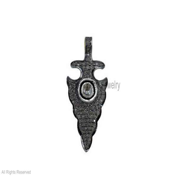 925 Sterling Silver Diamond Pavé Arrowhead Spear Pendant