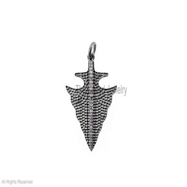 " 925 Sterling Silver Black & White Diamond Arrowhead Pendant"