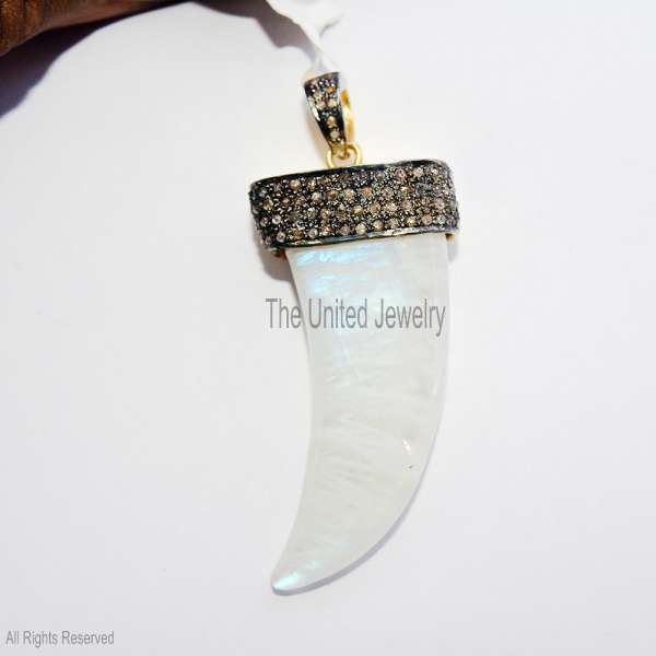 925 Sterling Silver Moonstone Horn Pendant