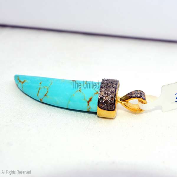 " 925 Sterling Silver Turquoise Horn Tusk Pendant"