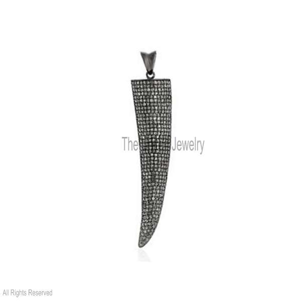" 925 Sterling Silver Diamond Pavé Horn Tusk Pendant"