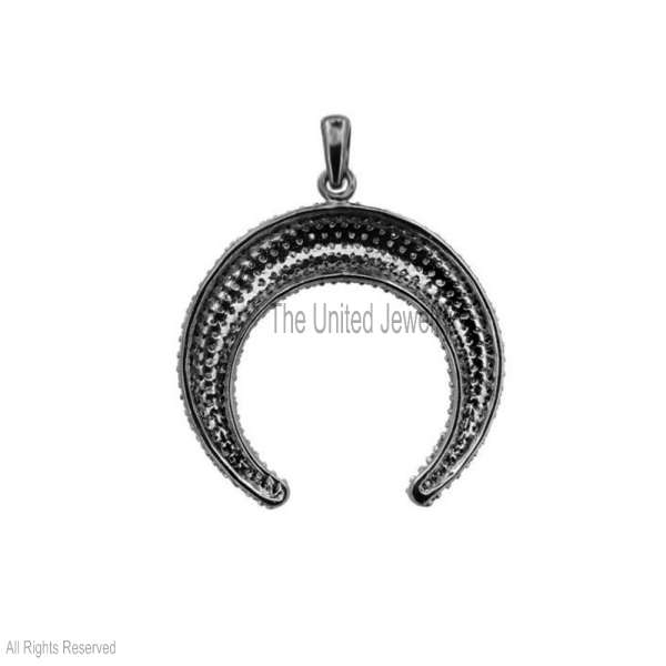 " 925 Sterling Silver Diamond Pavé Crescent Moon Horn Pendant"