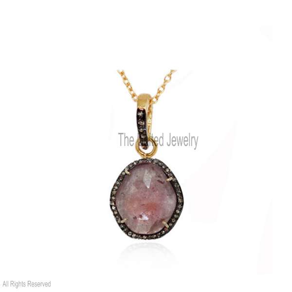 " 925 Sterling Silver Rose Quartz & Diamond Halo Pendant"