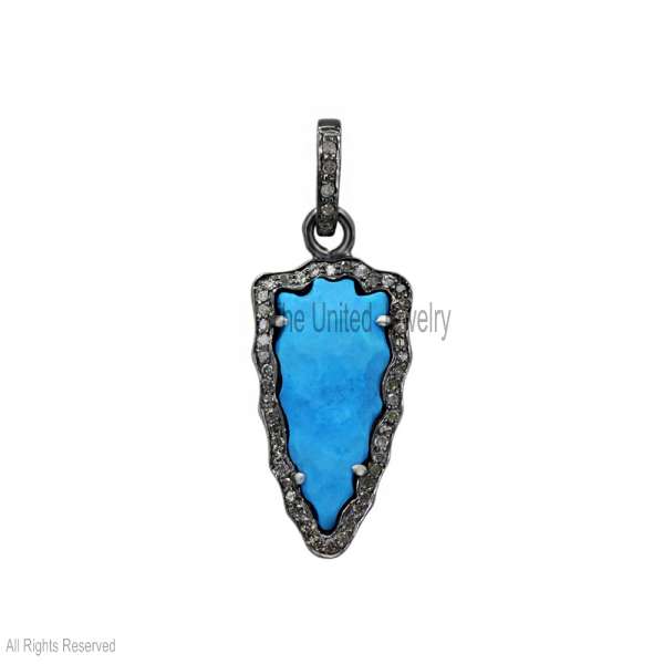 " 925 Sterling Silver Turquoise Blue Arrowhead Halo Pendant"