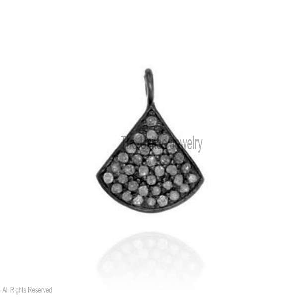 925 Sterling Silver Diamond Pavé Fan Shield Pendant