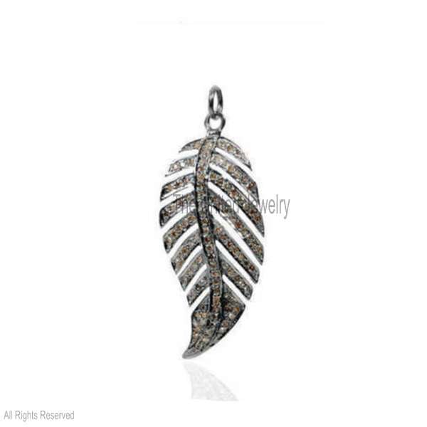 " 925 Sterling Silver Diamond Pavé Filigree Leaf Pendant"