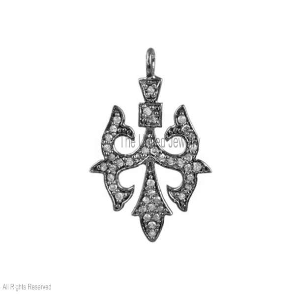 925 Sterling Silver Fleur-de-lis Pave Diamond Pendant