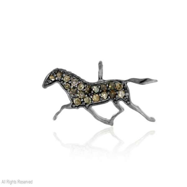 925 Sterling Silver Pave Diamond Running Horse Pendant