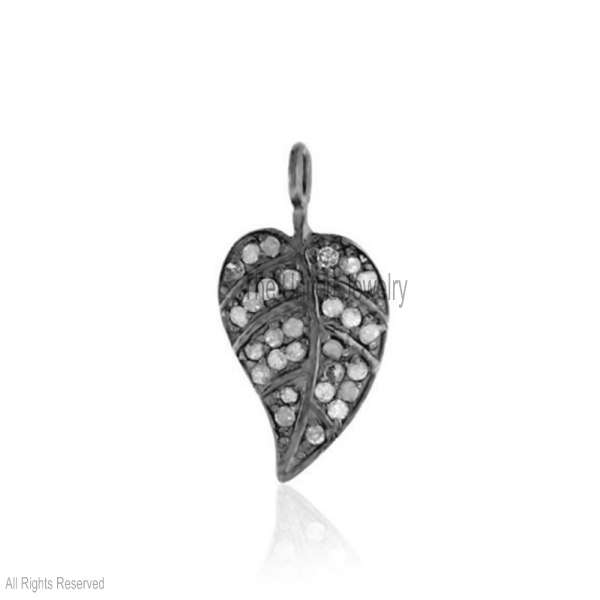 925 Sterling Silver Pave Diamond Leaf Charm Pendant