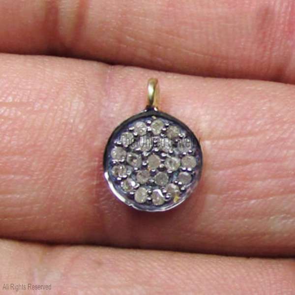 925 Sterling Silver Pave Diamond Round Disc Charm Pendant
