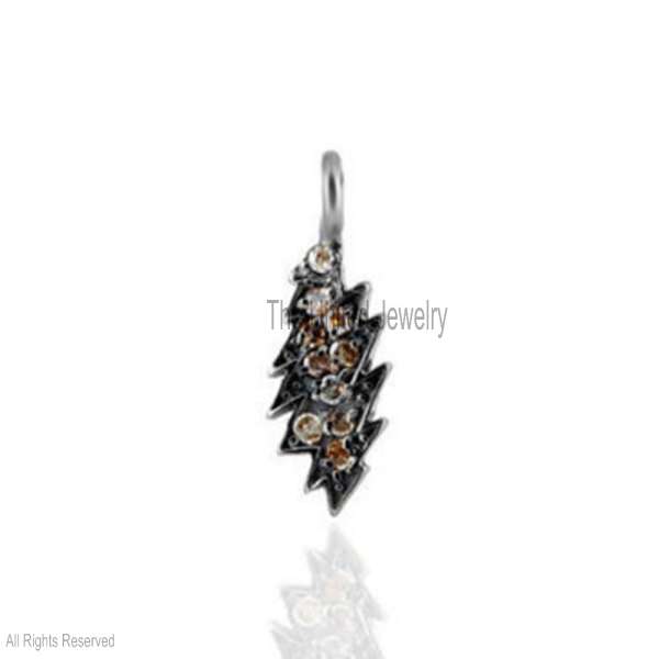 925 Sterling Silver Pave Diamond Lightning Bolt Pendant