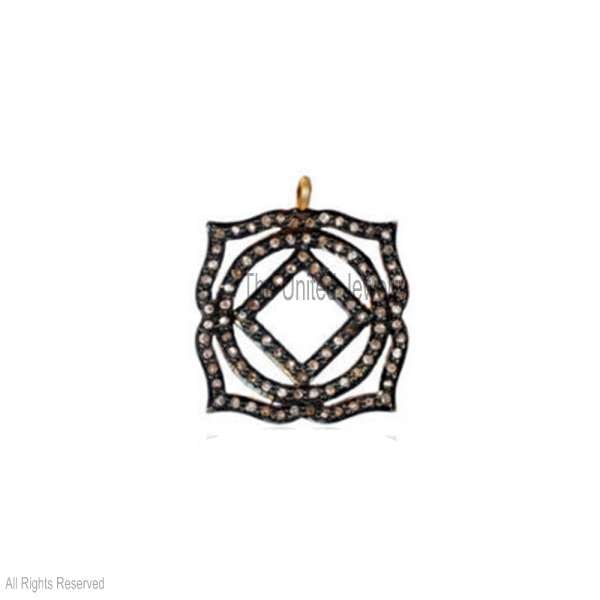 925 Sterling Silver Geometric Mandala Pave Diamond Pendant