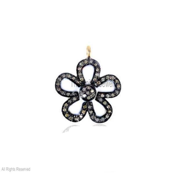 925 Sterling Silver Pave Diamond Open Petal Flower Pendant 925 Sterling Silver Pave Diamond Open Petal Flower Pendant