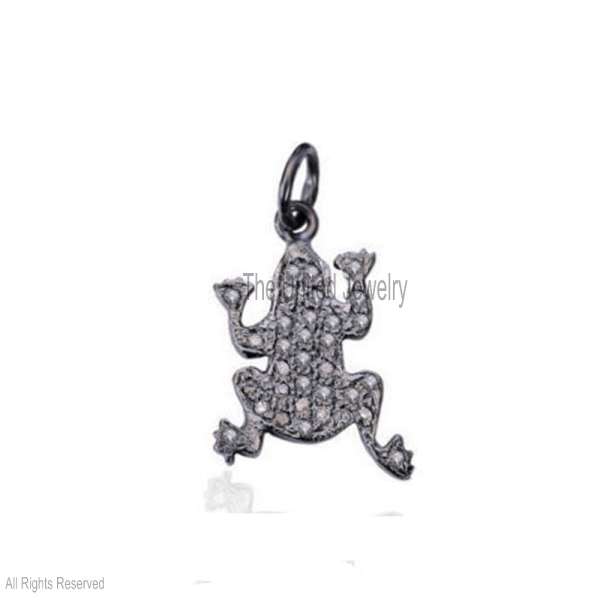 925 Sterling Silver Pave Diamond Frog Charm Pendant