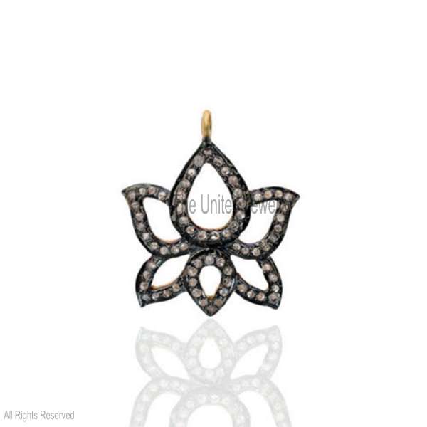 925 Sterling Silver Pave Diamond Lotus Flower Pendant