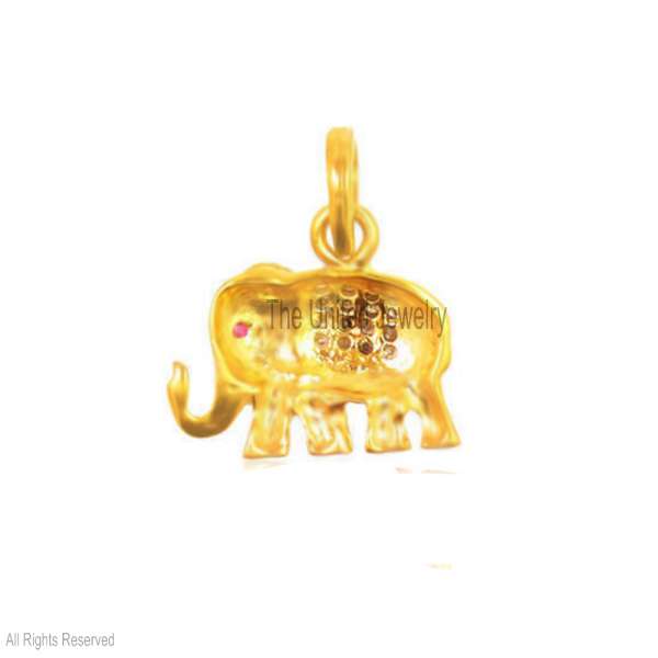 925 Sterling Silver Gold-Plated Pave Diamond Elephant Pendant