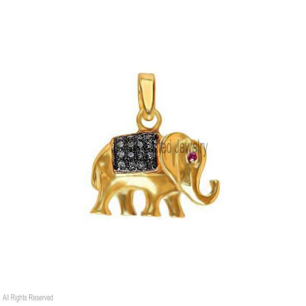 925 Sterling Silver Gold-Plated Pave Diamond Elephant Pendant