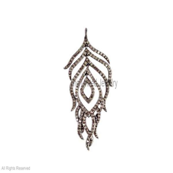 925 Sterling Silver Pave Diamond Peacock Feather Pendant