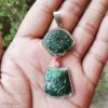 925 Sterling Silver Hand-Carved Green Jade & Ruby Drop Pendant
