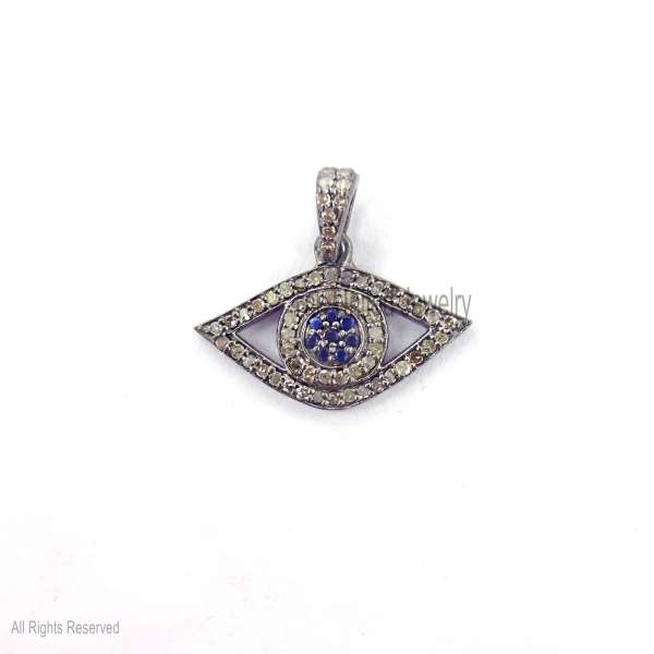 925 Sterling Silver Blue Sapphire Evil Eye Pendant