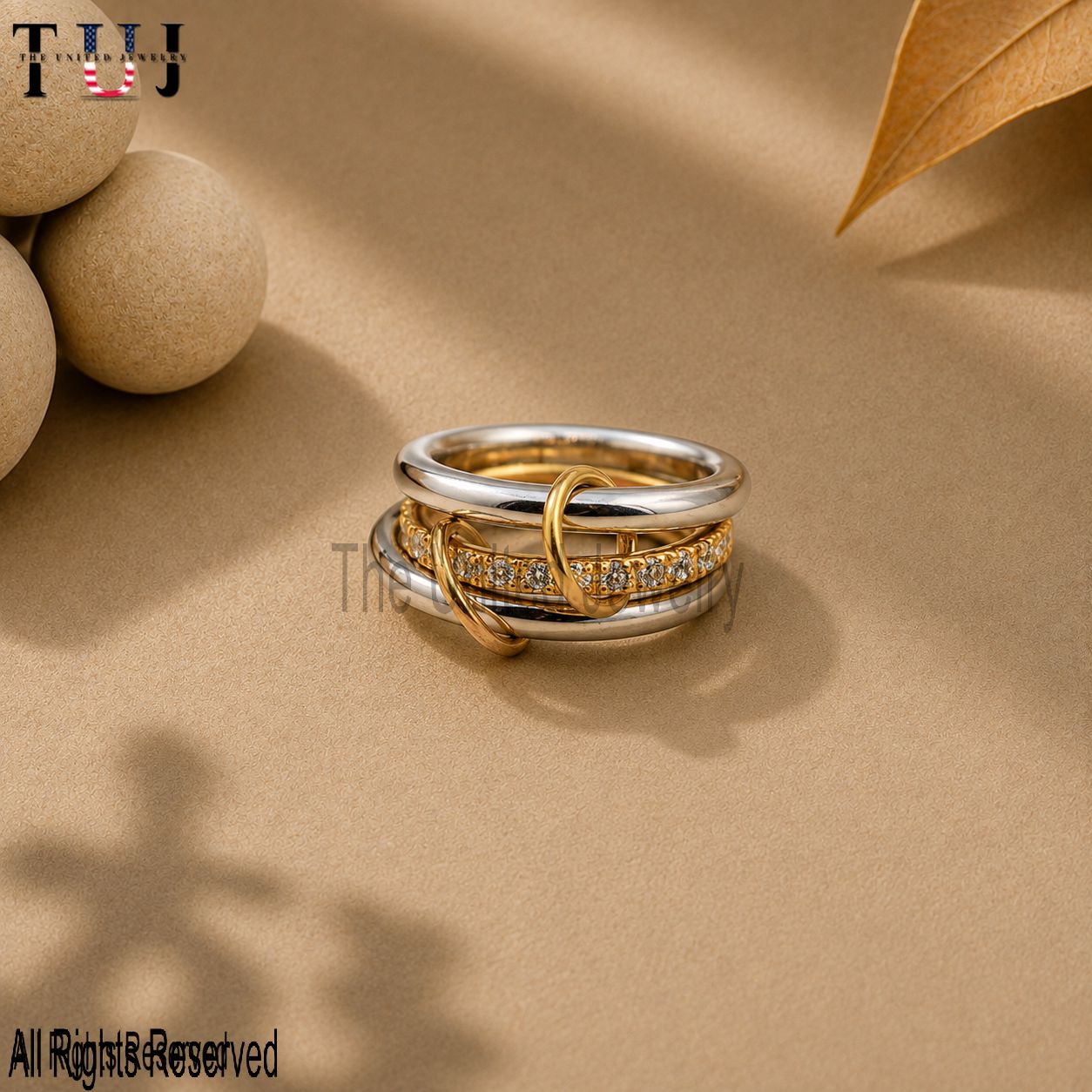 925 Sterling Silver Two-Tone Pave Band Connector Ring
