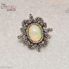 Vintage Floral Ethiopian Opal & Blackened 925 Silver Statement Ring