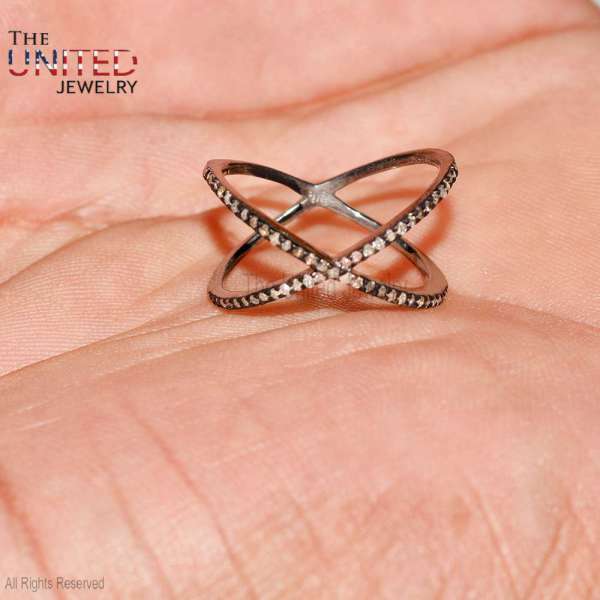 Minimalist 925 Sterling Silver Criss-Cross "X" Pavé Ring