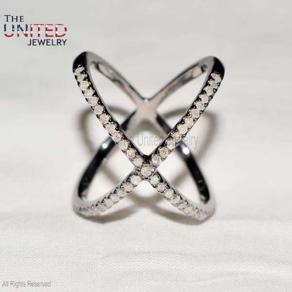 Chic Geometric 925 Sterling Silver X-Crossover Pavé Ring