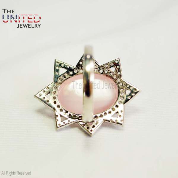 Vintage Star of David Rose Quartz 925 Sterling Silver Statement Ring
