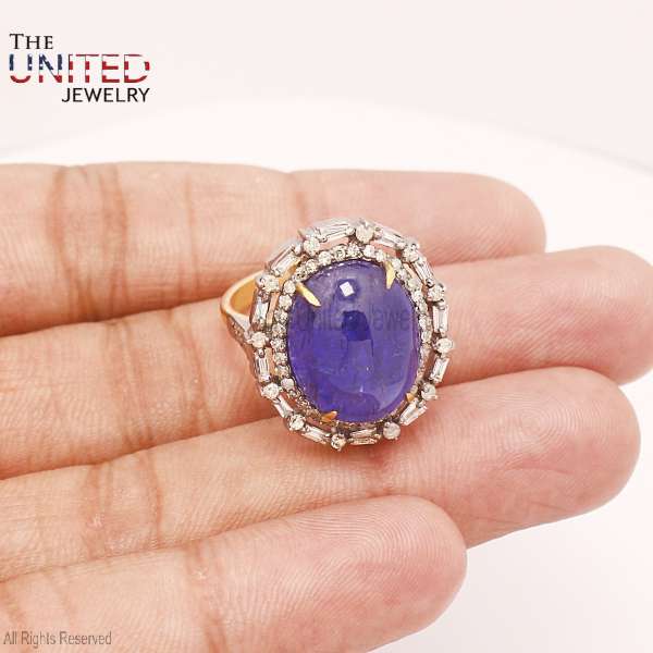 Royal Cabochon Tanzanite 925 Sterling Silver Ring